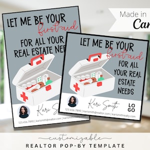 First-Aid Pop-By Tags, EDITABLE TEMPLATE, Realtor, Referral, Real Estate Marketing, Farming, Pop-By Tag, Pop-by Gift for Businesses