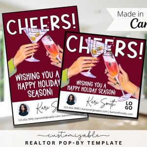 Cheers Holiday Pop-By Tags, EDITABLE TEMPLATE, Realtor, Real Estate Marketing, Canva, Holidays Pop-by, Christmas Pop-by for Realtors, Cheers