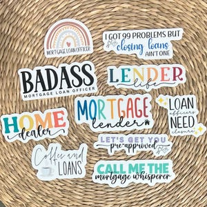 Mortgage Loan Officer 10-Sticker Pack, White or Clear, Lender Decals, Vinyl Stickers, Laptop Stickers, Real Estate, Gift for Loan Officer