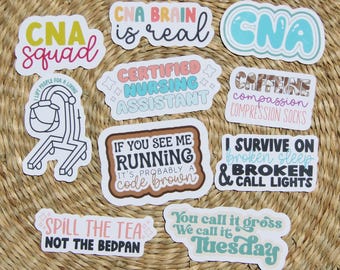 Certified Nursing Assistant 10-Sticker Pack, Registered Nurse Gift, CNA Appreciation, Nurse Appreciation Week, Laptop Water Bottle Stickers