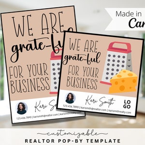 Grate-ful Pop-By-Tags, EDITIERBARE VORLAGE, Makler, Immobilienmarketing, Kundenanerkennung, Käsereibe für Weihnachten, Thanksgiving-Geschenkanhänger