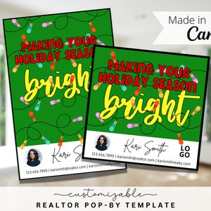 Weihnachtsbeleuchtung Pop-By Tags, EDITIERBARE VORLAGE, Makler, Immobilienmarketing, Canva, Feiertage Pop-by, Weihnachts-Pop-by für Makler