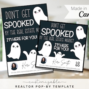 Spooky Ghost Pop-By Tags, EDITABLE TEMPLATE, Realtor, Referral, Real Estate Marketing,Farming, Halloween Pop-By Tag, Don&#39;t Get Spooked Ghost
