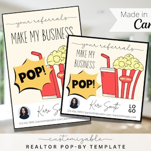 Your Referrals Make My Business Pop Themed Pop-By Tags, EDITABLE TEMPLATE, Realtor, Referral, Real Estate Marketing, Canva, Realtor Farming