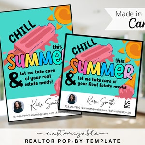 Popsicle Themed Pop-By Tags, EDITABLE TEMPLATE, Realtor, Referral, Real Estate Marketing, Canva, Farming, Chill This Summer, Summer Pop-By