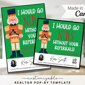 Nutcracker Pop-By Tags, EDITABLE TEMPLATE, Realtor, Referral, Real Estate Marketing, Canva, Holidays Pop-by, Christmas Pop-by for Realtors