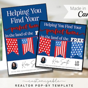 Memorial Day Themed Pop-By Tags, EDITABLE TEMPLATE, Realtor, Referral, Real Estate Marketing, Canva, Farming, Land of the Free, Flag Pop-by