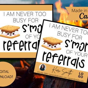 S'more Themed Relator Pop-By Tags, EDITABLE TEMPLATE, Realtor, Referral, Real Estate Marketing Canva Template, S'more of Your Referrals Tags
