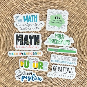 Math Teacher 10-Sticker Pack, White or Clear, Teacher Decals, Vinyl Stickers, Laptop Stickers, Teaching Sticker, Gift for Math Teacher