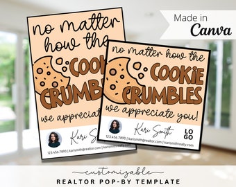 Cookie Themed Pop-By Tags, EDITABLE TEMPLATE, Realtor, Referral, Real Estate Marketing, Canva, How the Cookie Crumbles, Dessert Pop-by Tag