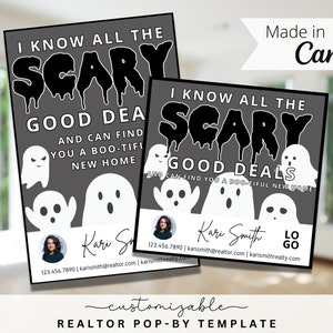 Scary Good Ghost Themen Pop-By Tags, EDITIERBARE VORLAGE, Makler, Empfehlung, Immobilienmarketing, Canva, Landwirtschaft, Halloween Pop-by Tags