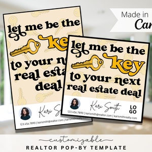 Key Themed Pop-by Tags, EDITABLE TEMPLATE, Realtor, Referral, Real Estate Marketing, Canva, Farming, Let Me Be The Key, Real Estate Keys