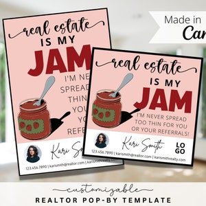 Real Estate is My Jam Themed Pop-By Tags, EDITABLE TEMPLATE, Realtor, Referral, Real Estate Marketing, Canva Template, Real Estate Farming