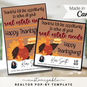 Thanksgiving Turkey Themed Pop-By Tags, EDITABLE TEMPLATE, Realtor, Referral, Real Estate Marketing, Canva, Farming, Fall Autumn Pop-by Tag
