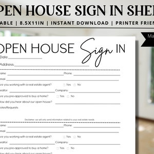 Open House Sign-In Sheet, Real Estate Marketing, EDITABLE TEMPLATE, Realtor Open House, Real Estate Printable, Canva, Customizable, Sign-in