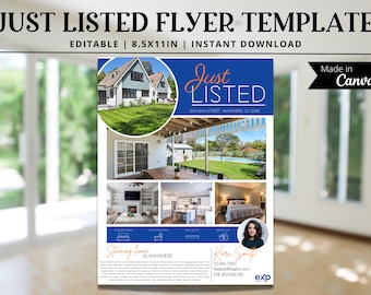 Real Estate Just Listed Flyer, Real Estate Marketing, EDITABLE TEMPLATE, Realtor Listing, Real Estate Printable, Canva, Customizable Canva
