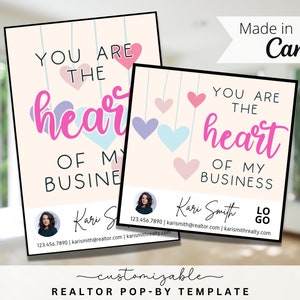 Heart of My Business Pop-By Tags, EDITABLE TEMPLATE, Realtor, Referral, Real Estate Marketing, Farming, Pop-By Tag, Valentine&#39;s Day Gift Tag