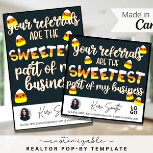 Candy Corn Pop-By Tags, EDITABLE TEMPLATE, Realtor, Referral, Real Estate Marketing,Canva, Farming, Halloween Pop-By Tag, Halloween Gift Tag
