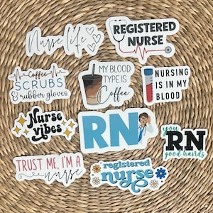 Registered Nurse 10-Sticker Pack, Decals, Vinyl Stickers, Laptop Stickers, Nurse Stickers, RN Sticker Pack, Occupation Stickers, Gift for RN
