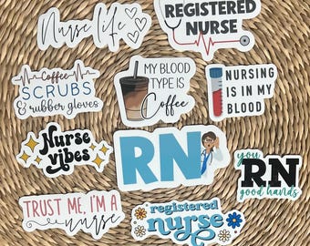 Registered Nurse 10-Sticker Pack, Decals, Vinyl Stickers, Laptop Stickers, Nurse Stickers, RN Sticker Pack, Occupation Stickers, Gift for RN