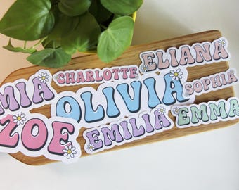 Custom Name Sticker | Retro Groovy Flower Name Decal | Personalized Cute Boho Vinyl Sticker | Water Bottle Laptop Kid Name Label | Girl Gift