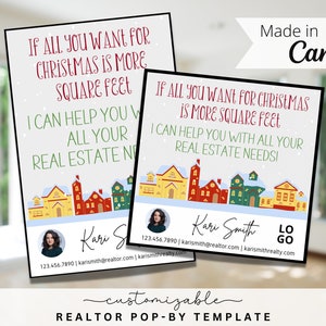 Want More Square Feet for Christmas Pop-By Tags, EDITABLE TEMPLATE, Realtor, Referral, Real Estate Marketing, Canva, Holidays Pop-by Tags