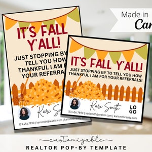 It's Fall Y'all Themed Pop-By Tags, EDITABLE TEMPLATE, Realtor, Referral, Real Estate Marketing, Canva, Farming, Fall Autumn Pop-by Tag