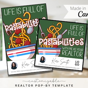 Pastabilities Pop-By Tags, EDITABLE TEMPLATE, Realtor, Referral, Real Estate Marketing,Business Farming, Pasta Pop-by Tag,Spaghetti Gift Tag
