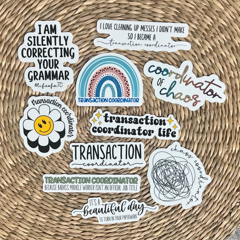 Transactional Writing Sticker Transaction Coordinator 10-sticker Pack, White or Clear, TC Decal ...