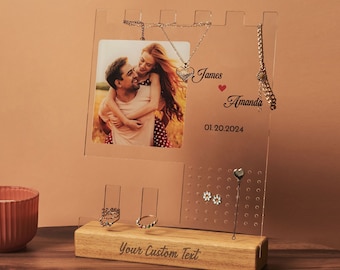 Acrylic Earring Holder, Custom Photo Jewelry Stand, Acrylic Jewelry Organizer, Necklace Display Case, Wedding Engagement Gift