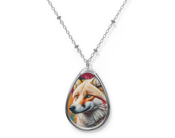 Fox Silver Tone Oval Necklace