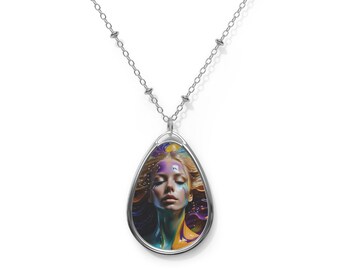 Portrait Silver Tone Oval Necklace