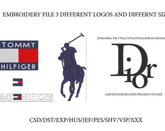 Embroidery Design Logo Design Polo Ralph Lauren Tommy Hilfiger, 3 different designs and sizes, Bundle