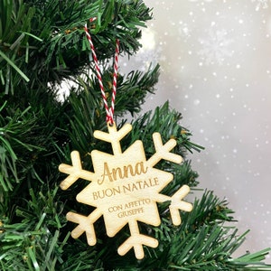 Decorazione in Legno a forma di Fiocco di Neve Personalizzabile da appendere all'albero di Natale Idea Regalo