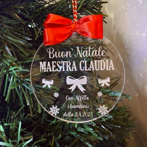 Decorazione in Legno Tonda Personalizzabile da appendere all'albero di Natale Idea Regalo per le Maestre