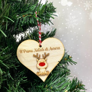Decorazione in Legno Personalizzata con Renna in 3D da appendere all'albero di Natale Idea Regalo