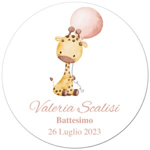 50 pz Adesivi personalizzati per nascita o battesimo con Giraffa, con nome e data etichette adesive per inviti e bomboniere