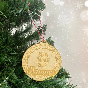 Decorazione in Legno Tonda Buon Natale Mamma da appendere all'albero di Natale Idea Regalo