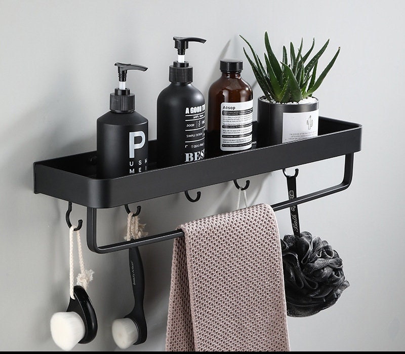 Black Bathroom Shelf Shower Caddy Wall Mounted Kitchen Bath Rack