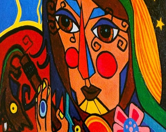 Native Flute Spirit Art Print: Woodland Style, Indigenous Design
