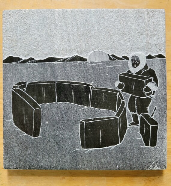Vintage Inuit Soapstone Art Plaque: Siku Signed Canadian Carving