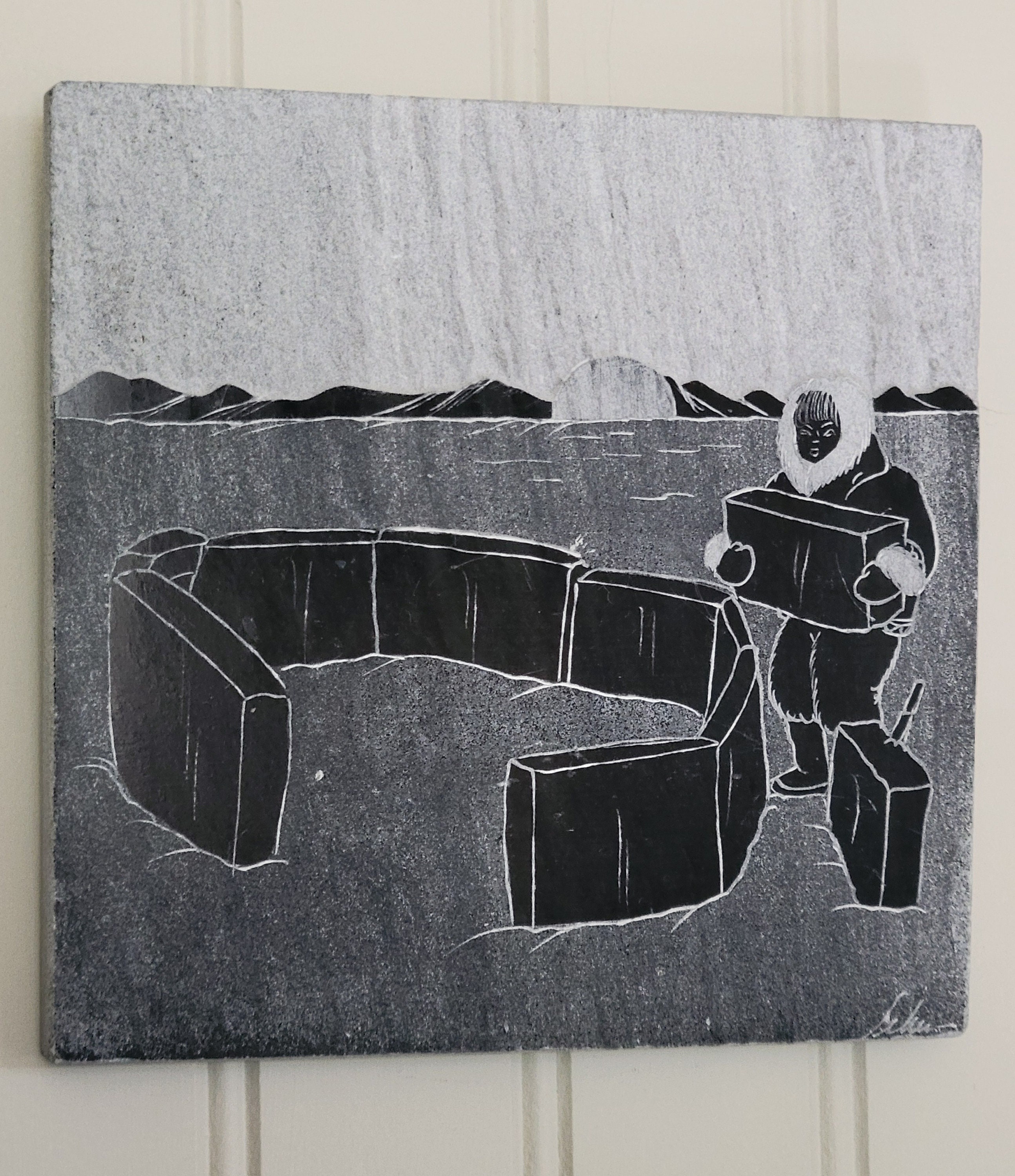 Vintage Inuit Soapstone Art Plaque: Siku Signed Canadian Carving