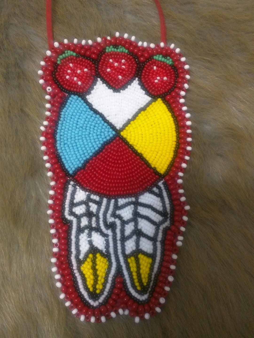 Special Edition Strawberry Medallion, Handmade, Beaded Jewellery, Nativemade, Medicine Wheel