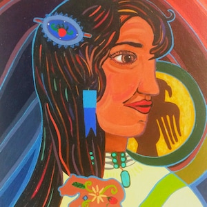 Indigenous Acrylic Painting, Original Wall Art Home Décor, Title "Honour Our Women" by Award Winning Canadian Indigenous Artist A. Sullivan