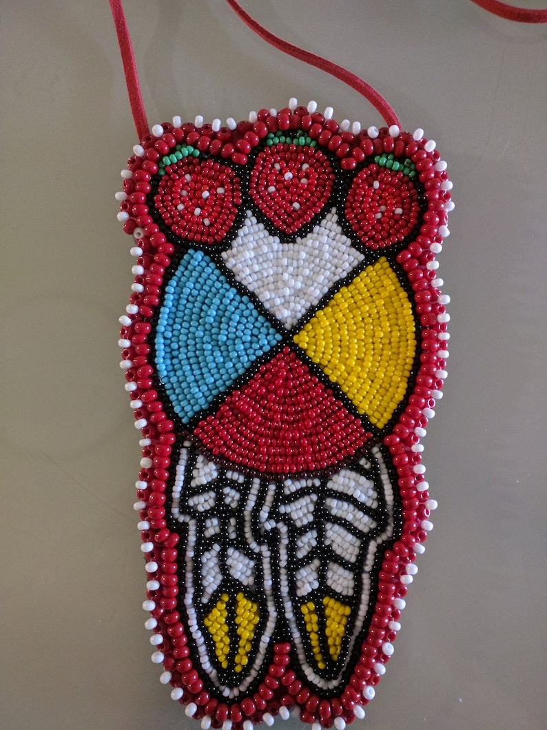 Special Edition Strawberry Medallion, Handmade, Beaded Jewellery, Nativemade, Medicine Wheel