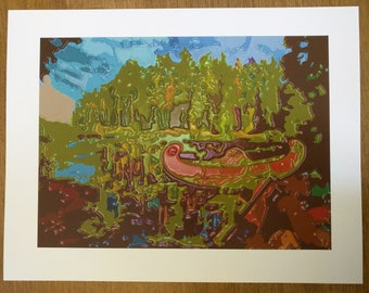 Canoe on Lake Art Print: Canadian Indigenous Woodland Art