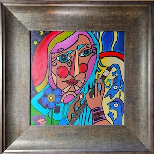 Acrylic Painting on Canvas, in Decorative Display Frame, Original Woodland Indigenous Art, Award Winning Artist, Annette Sullivan