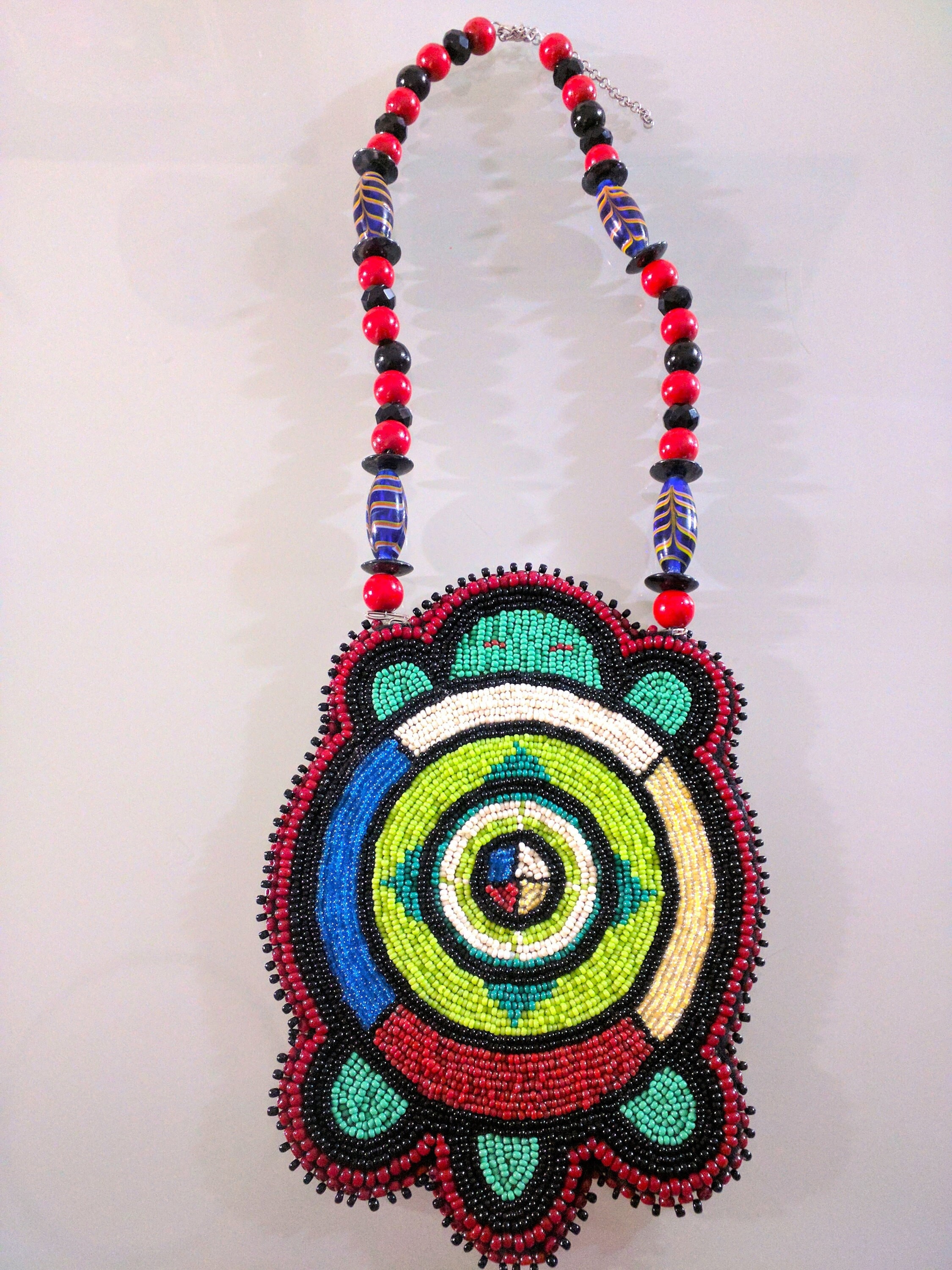 Hand Beaded Medallion, Fashion Accessory, Beaded Necklace, Adjustable