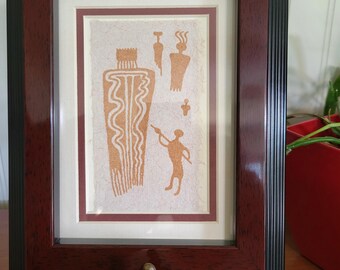 Kokopelli Petroglyph Art: Arizona Handmade Paper Print, Matted & Framed