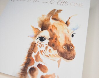 Baby Giraffe Card, Baby Girl Birth Card, Birth Card, Baby Giraffe, Baby ...